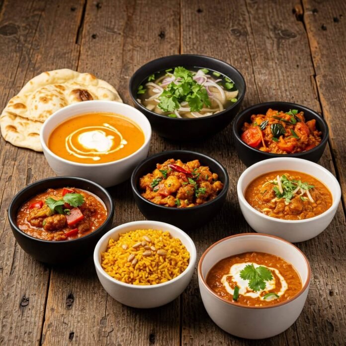 Global Comfort Foods on Rustic Table